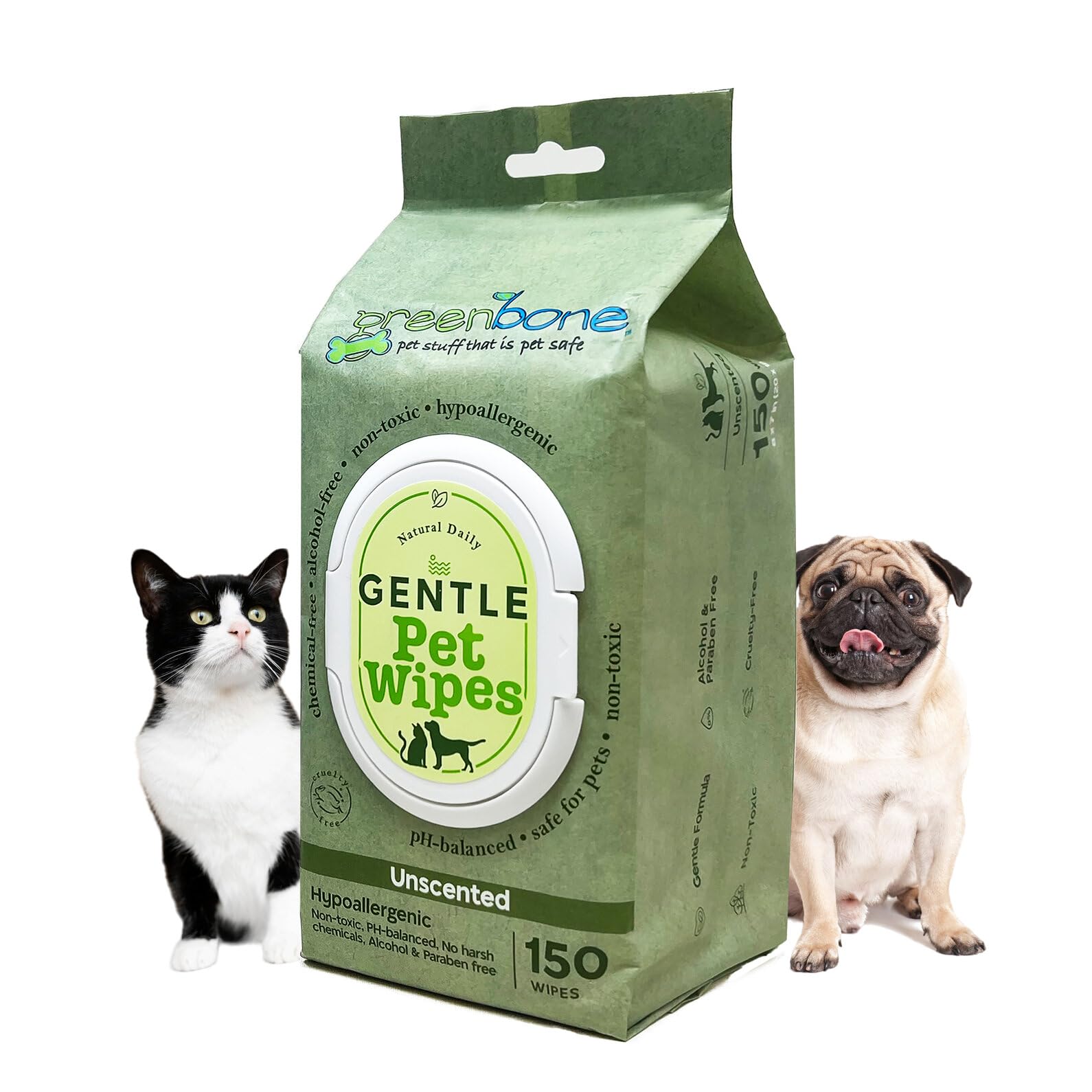 Greenbone Gentle Pet Wipes Unscented 150 Wipes